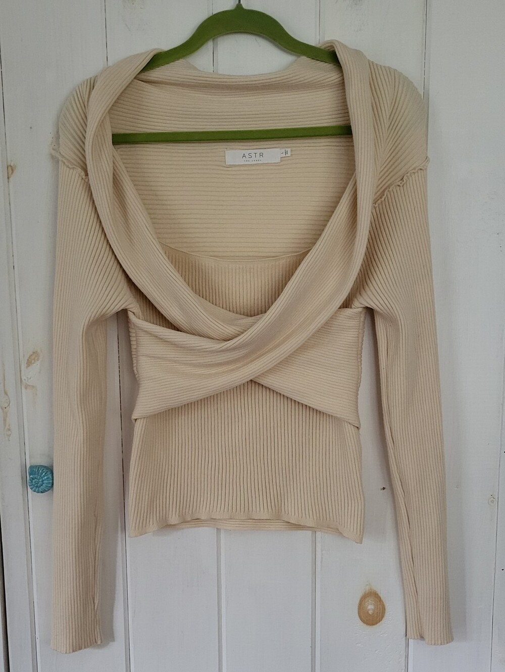 ASTR The Label Cream Ribbed Off Shoulder Knit Long Sleeve Top